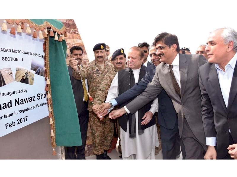 pm nawaz inaugurates the karachi hyderabad section of m9 along with the sindh cm and governor photo app