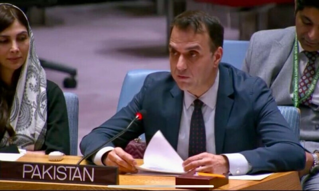 ambassador usman jadoon permanent representative of pakistan to the united nations speaking at the un security council on december 12 2024 courtesy pakistanun ny on x