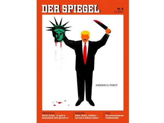 us president donald trump is depicted beheading the statue of liberty in this illustration on the cover of the latest issue of german news magazine der spiegel photo reuters