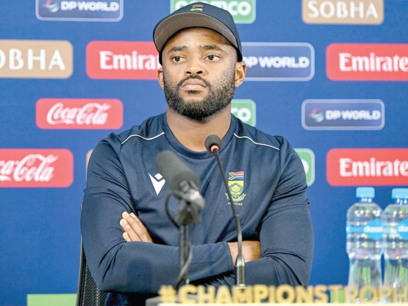 south african captain temba bavuma speaks during a press conference on the eve of their icc champions trophy match against australia at the rawalpindi cricket stadium on monday photo afp