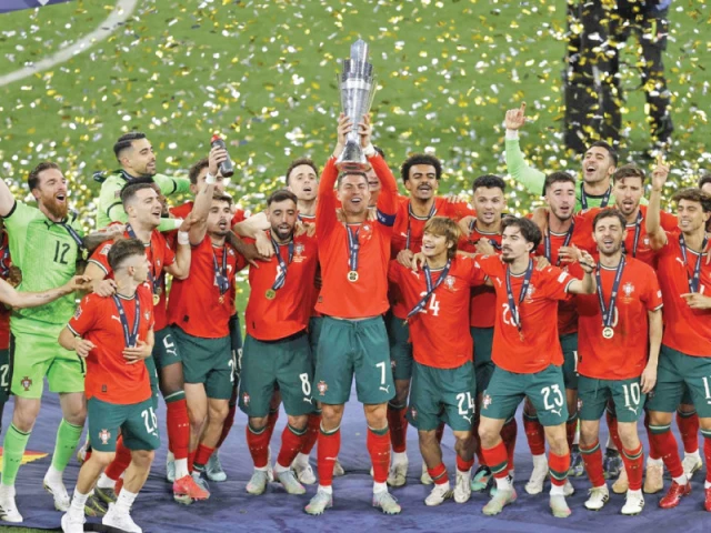 portugal captain cristiano ronaldo lifts the nations league trophy for the second time in his illustrious career photo afp portugal captain cristiano ronaldo lifts the nations league trophy for the second time in his illustrious career photo afp