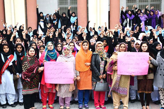 a group of students and teachers participate in a rally in association with kashmir solidarity day in sialkot on saturday february 4 2017 photo app