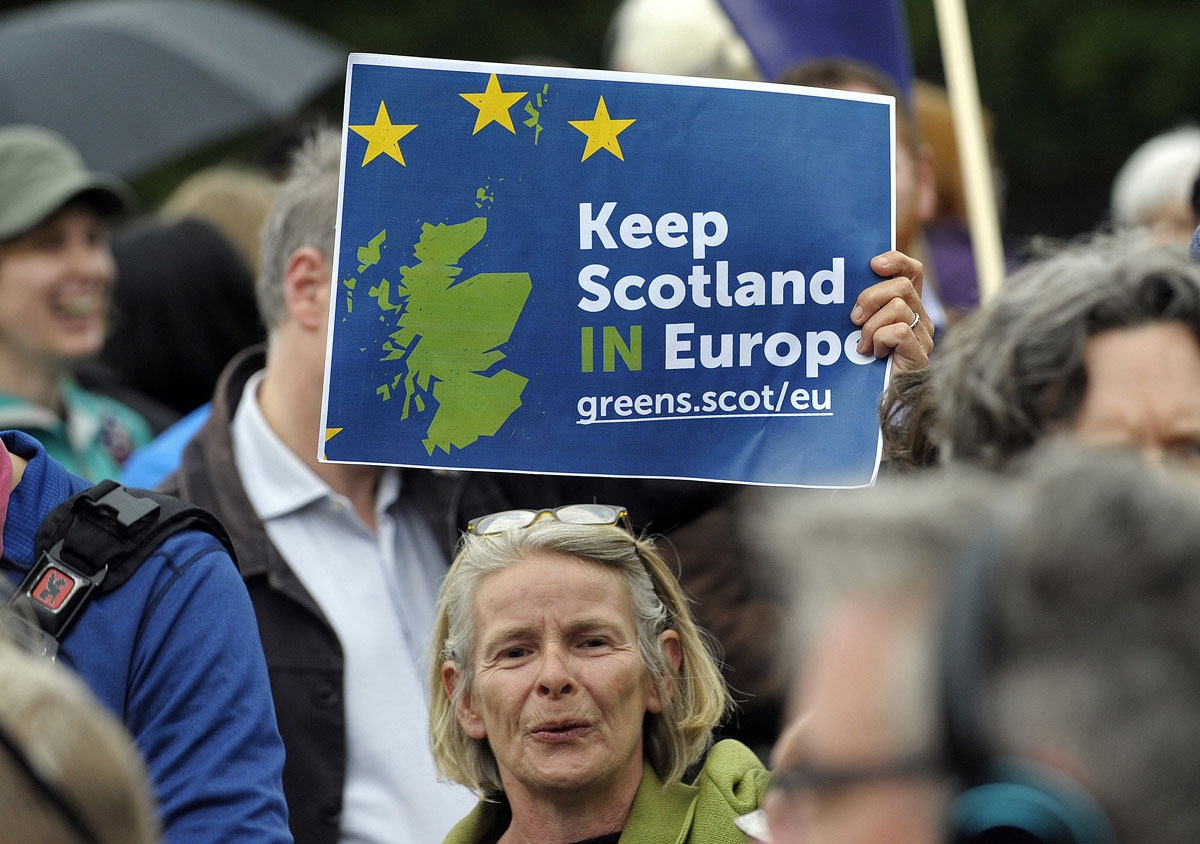 a woman holds up a placard at a demonstration by pro eu campaigners photo afp