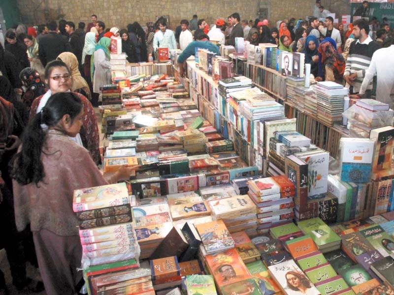 with 60 book stalls in the main gymnasium hall and the grounds the fair offers more than 300 000 books on fiction non fiction and academics the book fair will continue till tomorrow photo athar khan express