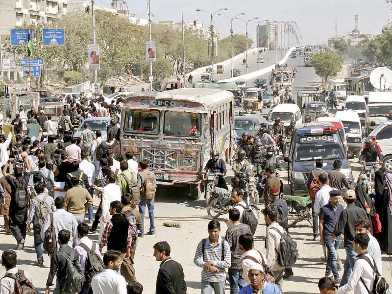 fuuast students have demanded the sindh cm to ensure completion of university road development work at its earliest road accidents have become commonplace as the authorities have dug up most roads across the city photo athar khan express