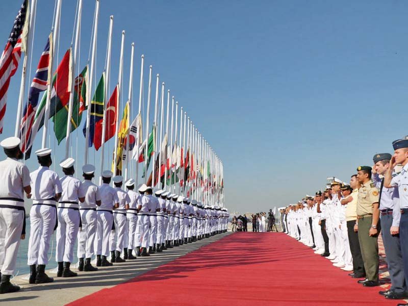 commanders of the 12 countries salute their flags during the inauguration ceremony for aman 17 in karachi photo online