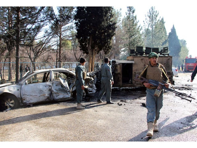 afghan policemen inspect a damaged army vehicle after a suicide attack in lashkar gah helmand province afghanistan february 11 2017 photo reuters afghan policemen inspect a damaged army vehicle after a suicide attack in lashkar gah helmand province afghanistan february 11 2017 photo reuters