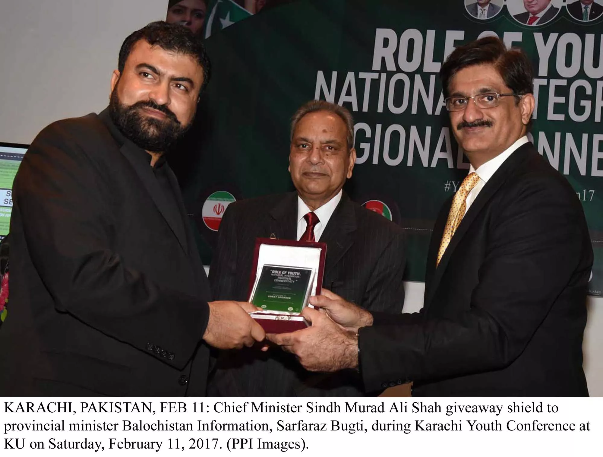 cm murad ali shah giveaway sheild to provincial minister balochistan information sarfaraz bugti during karachi youth conference at ku photo ppi cm murad ali shah giveaway sheild to provincial minister balochistan information sarfaraz bugti during karachi youth conference at ku photo ppi