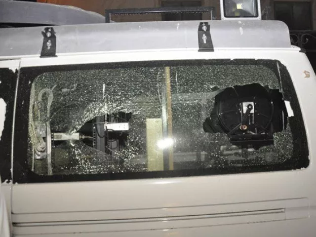 the broken glass of the attacked dsng van photo express the broken glass of the attacked dsng van photo express