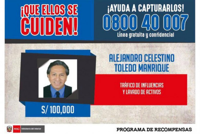 an international arrest warrant issued by peru 039 s interior ministry offering 100 000 peruvian soles 31 000 for information on the whereabouts of former president alejandro toledo is seen in lima peru pperuvian police handout via reuters an international arrest warrant issued by peru 039 s interior ministry offering 100 000 peruvian soles 31 000 for information on the whereabouts of former president alejandro toledo is seen in lima peru pperuvian police handout via reuters