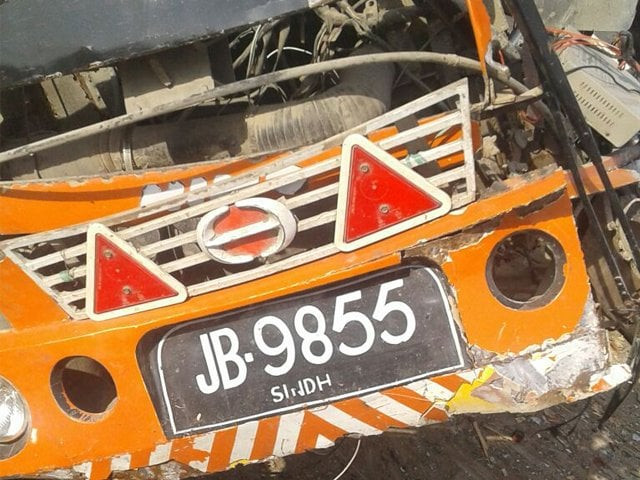 a view of the ill fated bus which overturned on karachi 039 s national highway tuesday february 14 2017 photo express a view of the ill fated bus which overturned on karachi 039 s national highway tuesday february 14 2017 photo express