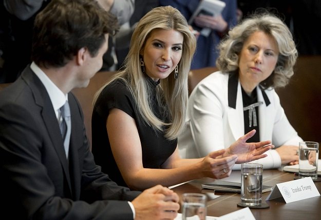 canadian prime minister justin trudeau speaks alongside ivanka trump c daughter of us president donald trump and dawn farrell r president and ceo of transalta corporation during a roundtable discussion on women entrepreneurs and business leaders in the cabinet room of the white house in washington dc february 13 2017 photo afp