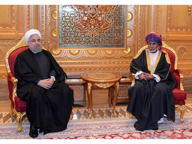 oman 039 s sultan qaboos bin said r and iranian president hassan rouhani meet following the latter arrival in muscat on february 15 2017 photo afp