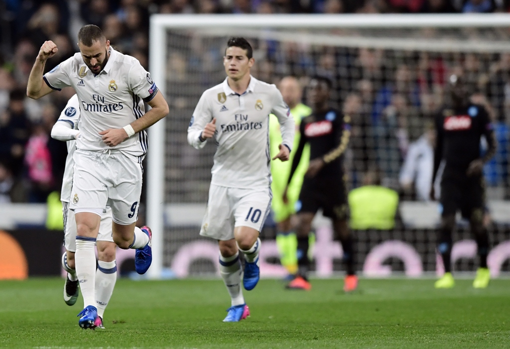 benzema led real to 3 1 win over napoli in last 16 s first leg photo afp