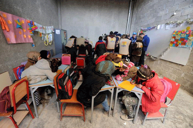 students sit inside a classroom in aleppo 039 s jibreen shelter syria february 1 2017 photo reuters students sit inside a classroom in aleppo 039 s jibreen shelter syria february 1 2017 photo reuters