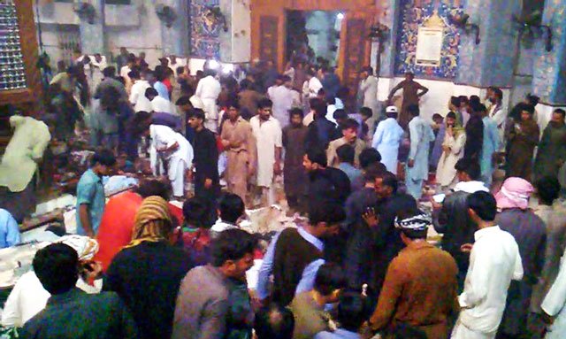 inside view of sufi saint lal shahbaz qalandar s shrine in sehwan sindh where a suicide bomber blew himself up on thursday february 16 2017 photo online