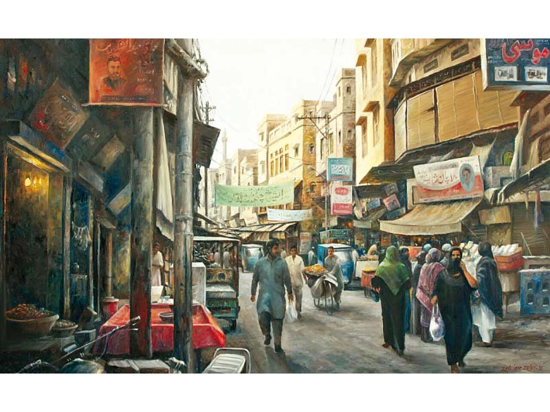 captured on canvas the hustle and bustle of old lahore