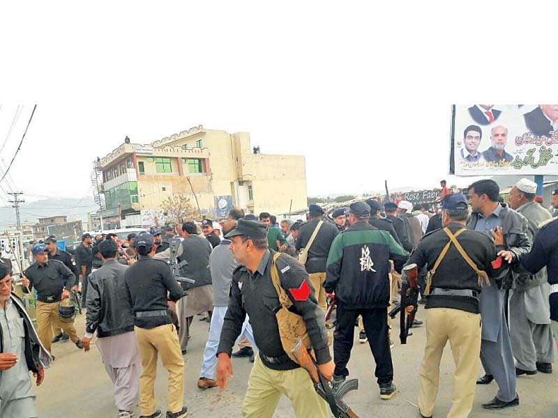police baton charge protesters who tried to intercept the convoy of the ajk premier in bhimber photo express