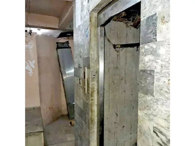 the cabin of the elevator had to be cut to rescue the man stuck between the two floors photo express the cabin of the elevator had to be cut to rescue the man stuck between the two floors photo express