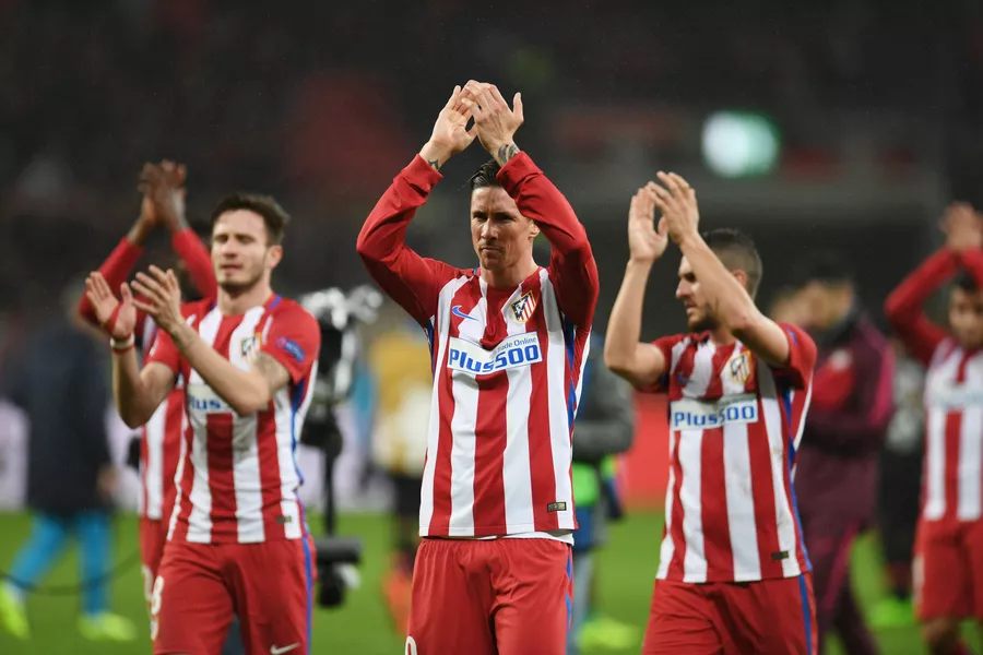 atletico madrid 039 s forward fernando torres c and his teammates applaud after the uefa champions league round of 16 first leg football match between bayer 04 leverkusen and club atletico de madrid in leverkusen western germany on february 21 2017 photo afp atletico madrid 039 s forward fernando torres c and his teammates applaud after the uefa champions league round of 16 first leg football match between bayer 04 leverkusen and club atletico de madrid in leverkusen western germany on february 21 2017 photo afp