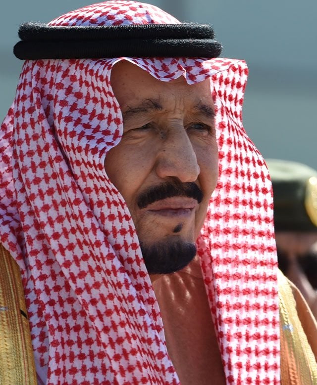 this file photo taken on january 25 2017 shows saudi king salman bin abdulaziz attending a ceremony marking the 50th anniversary of the creation of the king faisal air academy at king salman airbase in riyadh photo afp file