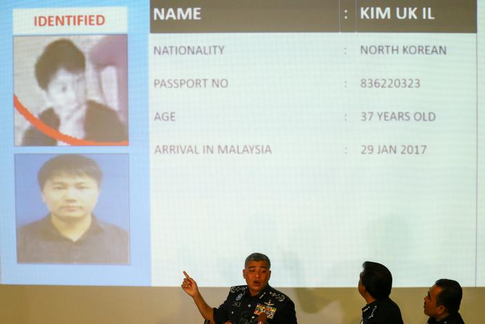 malaysia 039 s royal police chief khalid abu bakar c speaks next to a screen showing north korean hyon kwang song during a news conference regarding the apparent assassination of kim jong nam the half brother of the north korean leader at the malaysian police headquarters in photo reuters