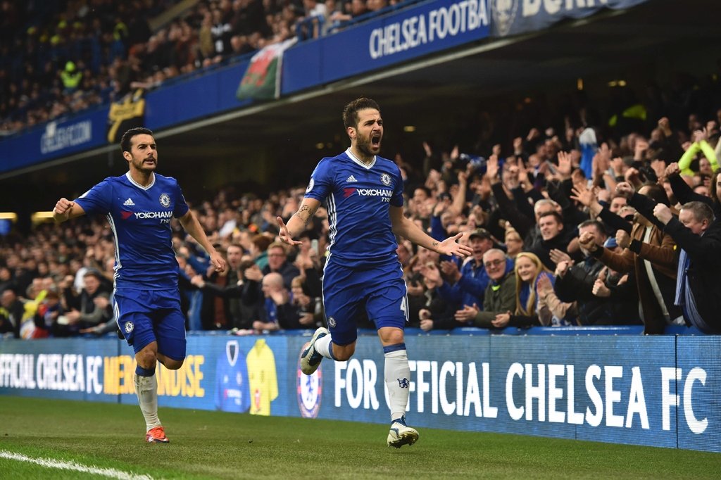 cesc in the city fabregas was afforded a rare start for chelsea and marked his 300th premier league appearance with a well taken opener photo afp