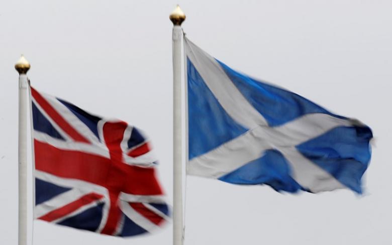 the union flag and saltire are seen flying side by side at bankfoot photo reuters