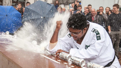 pakistani martial artist makes world record by crushing 77 cans with his elbow pakistani martial artist makes world record by crushing 77 cans with his elbow