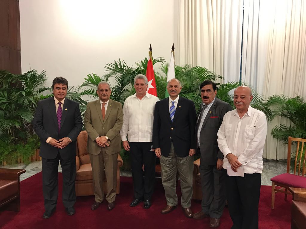 the first vice president of the councils of state and ministers of the republic of cuba miguel diaz canel berm dez received on february 27 2017 chairman senate of the islamic republic of pakistan mian raza rabbani who fulfills an invitation from the national assembly of popular power anpp of cuba
