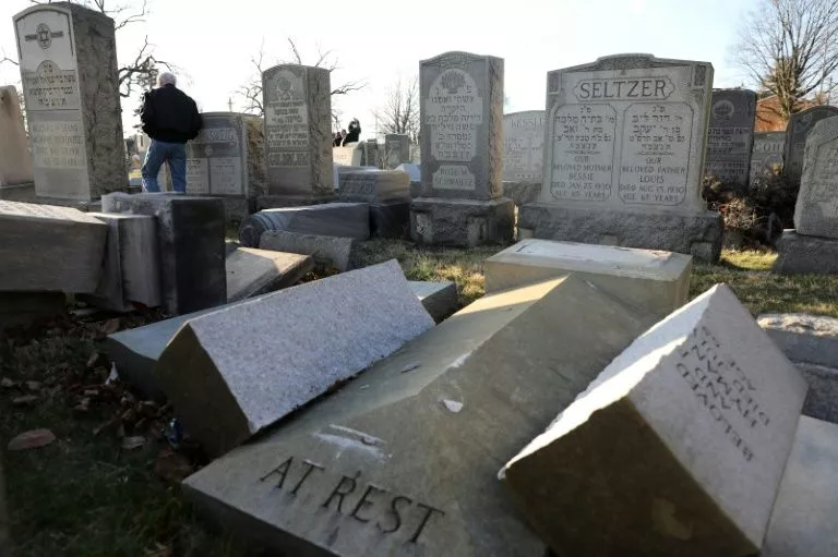vandalized tombstones are seen at the jewish mount carmel cemetery february 26 2017 in philadelphia photo afp vandalized tombstones are seen at the jewish mount carmel cemetery february 26 2017 in philadelphia photo afp