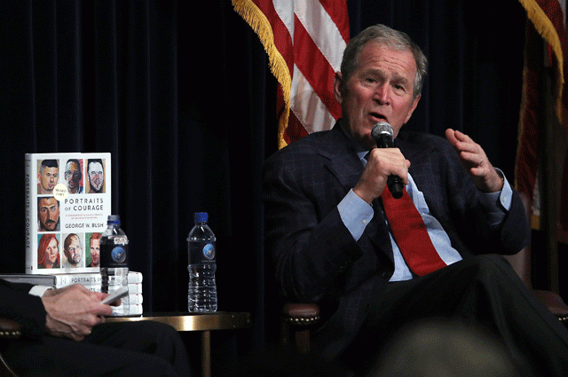 former u s president george w bush speaks during a discussion about his new book quot portraits of courage a commander in chief 039 s tribute to america 039 s warriors quot at the ronald reagan presidential library on march 1 2017 photo afp former u s president george w bush speaks during a discussion about his new book quot portraits of courage a commander in chief 039 s tribute to america 039 s warriors quot at the ronald reagan presidential library on march 1 2017 photo afp