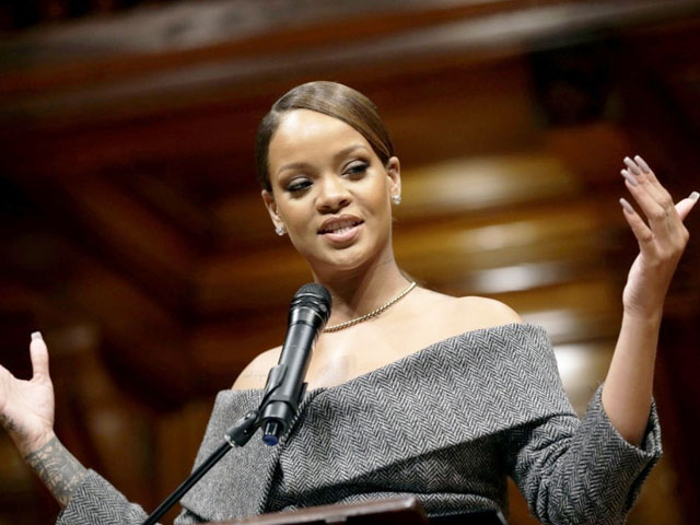 rihanna addresses an audience after being presented with the 2017 harvard university humanitarian of the year award steven senne ap