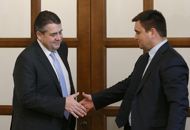 ukraine 039 s foreign minister pavlo klimkin r shakes hands with his german counterpart sigmar gabriel during a meeting in kiev ukraine march 2 2017 photo reuters