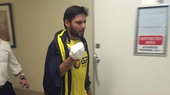 afridi received 12 stitches on his right hand photo courtesy twitter