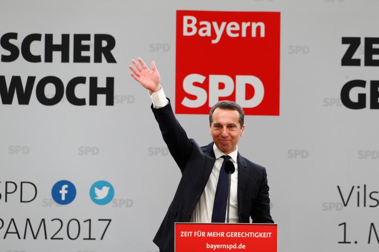 austrian chancellor christian kern waves during the traditional social democratic party spd ash wednesday meeting in vilshofen germany march 1 2017 photo reuters