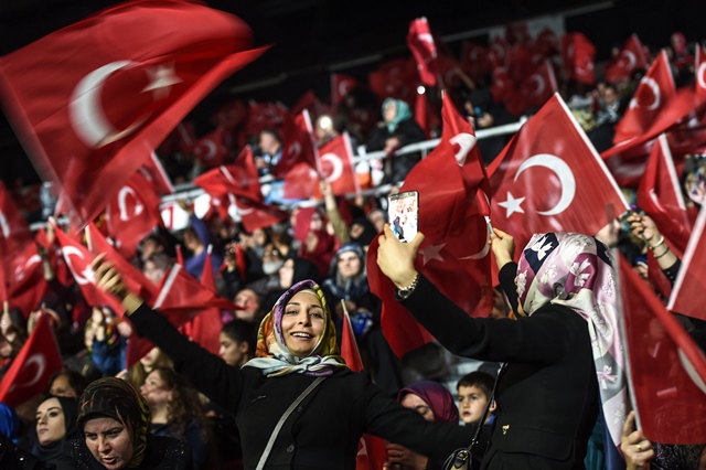 thousands of women in support for president recep tayyip erdogan at istanbul arena on sunday photo afp