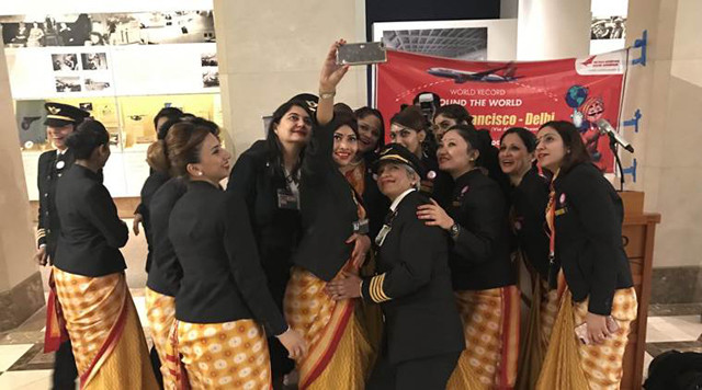 the all female crew celebrate their trip photo twitter san francisco airport the all female crew celebrate their trip photo twitter san francisco airport