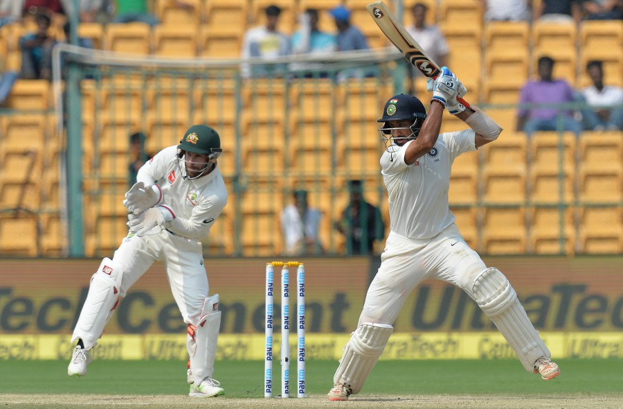 cheteshwar pujara punches off the back foot india v australia 2nd test bengaluru 3rd day march 6 2017 photo afp