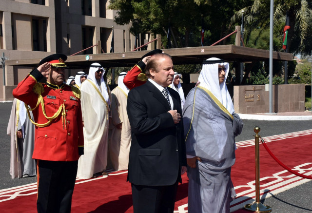 prime minister muhammad nawaz sharif and h h sheikh jaber al mubarak al hamad al sabah prime minister of the state of kuwait listen to the national anthems of both the countries during the guard of honor ceremony at bayan palace on 7th march 2017 photo inp prime minister muhammad nawaz sharif and h h sheikh jaber al mubarak al hamad al sabah prime minister of the state of kuwait listen to the national anthems of both the countries during the guard of honor ceremony at bayan palace on 7th march 2017 photo inp