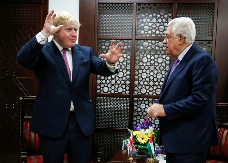 british foreign secretary boris johnson meets with palestinian president mahmoud abbas in the west bank city of ramallah photo afp