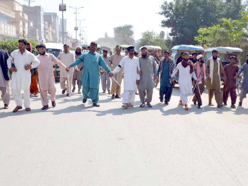 visually impaired protesters demand four month salaries