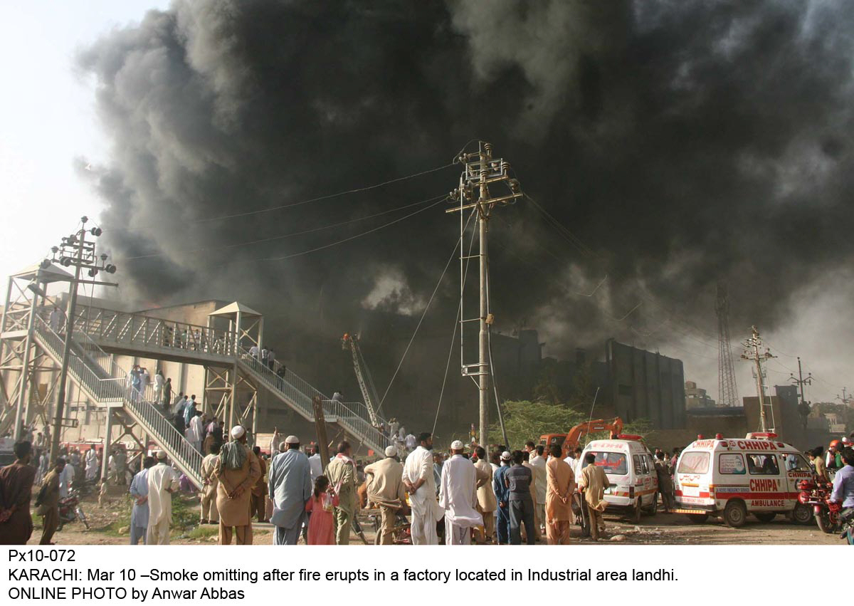 a karachi metropolitan corporation official said there were no fire safety measures taken at the factory photo online