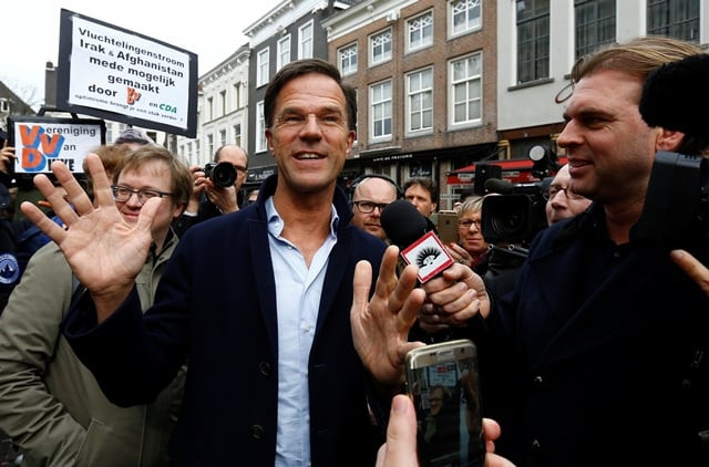 dutch prime minister mark rutte of the vvd liberal party campaigns for the 2017 dutch election in breda netherlands march 11 2017 photo reuters dutch prime minister mark rutte of the vvd liberal party campaigns for the 2017 dutch election in breda netherlands march 11 2017 photo reuters