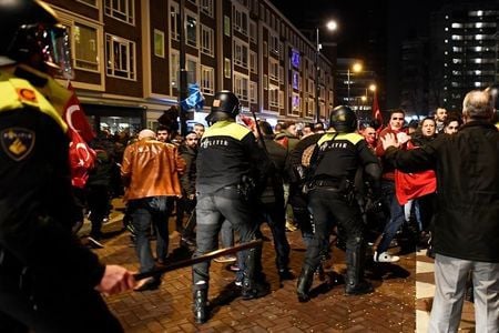 demonstrators clash with riot police during running battles in the streets near the turkish consulate in rotterdam demonstrators clash with riot police during running battles in the streets near the turkish consulate in rotterdam netherlands march 12 2017 photo reuters