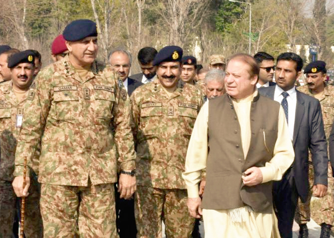 army chief gen qamar bajwa with prime minister nawaz sharif photo ispr