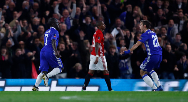 chelsea 039 s n 039 golo kante l celebrates scoring their first goal with cesar azpilicueta r against manchester united on march 13 2017 photo reuters chelsea 039 s n 039 golo kante l celebrates scoring their first goal with cesar azpilicueta r against manchester united on march 13 2017 photo reuters