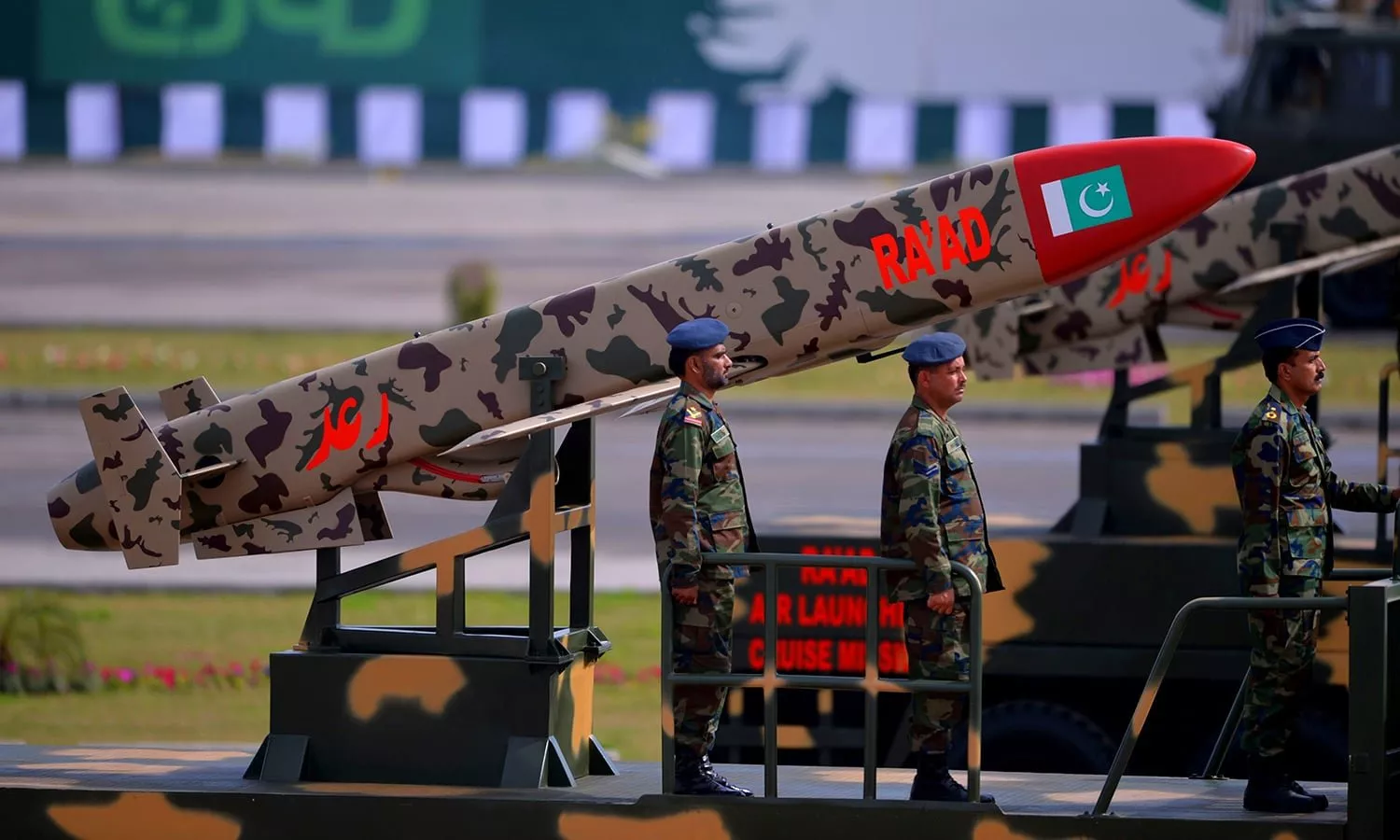 pakistani army soldiers travel on a vehicle carrying cruise missile ra 039 ad during the pakistan day military parade in islamabad on march 23 2016 pakistan national day commemorates the passing of the lahore resolution when a separate nation for the muslims of the british indian empire was demanded on march 23 1940 afp photo aamir qureshi pakistani army soldiers travel on a vehicle carrying cruise missile ra 039 ad during the pakistan day military parade in islamabad on march 23 2016 pakistan national day commemorates the passing of the lahore resolution when a separate nation for the muslims of the british indian empire was demanded on march 23 1940 afp photo aamir qureshi