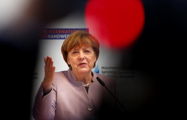 german chancellor and head of the christian democratic union cdu angela merkel speaks at a news conference during the international trade fair in munich germany march 13 2017 photo reuters