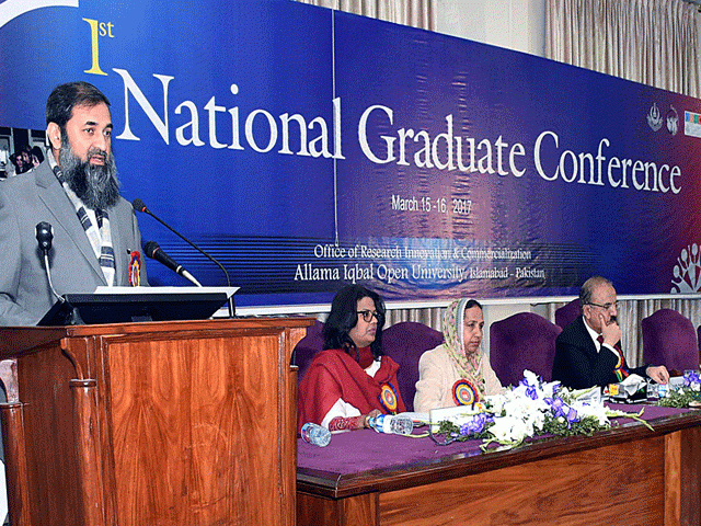 state minister for federal education engineer baligur rehman addressing the participants of the first national graduate conference at aiou photo app state minister for federal education engineer baligur rehman addressing the participants of the first national graduate conference at aiou photo app